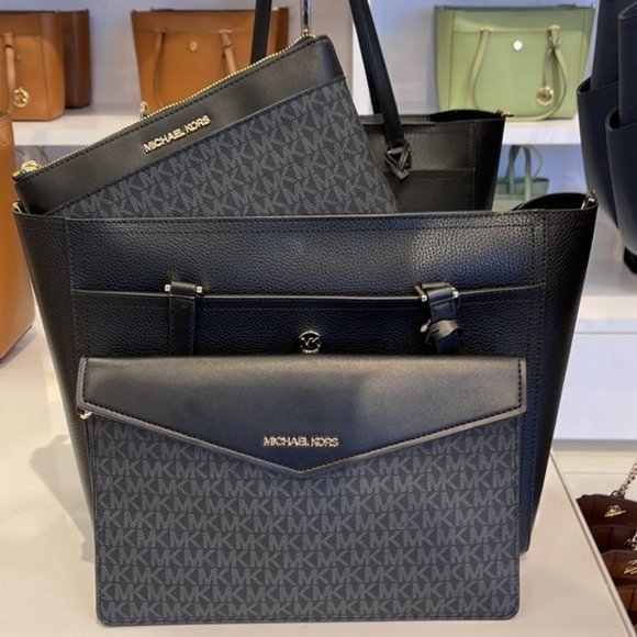 MICHAEL Maisie Large Pebbled Leather 3-in-1 Tote Bag BLACK / BLACK MULTI… - Picture 16 of 16